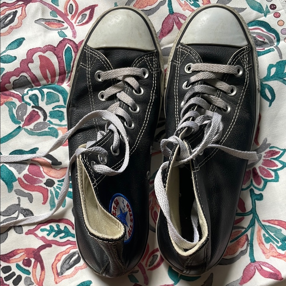 Converse Leather Black High-Tops with White Details